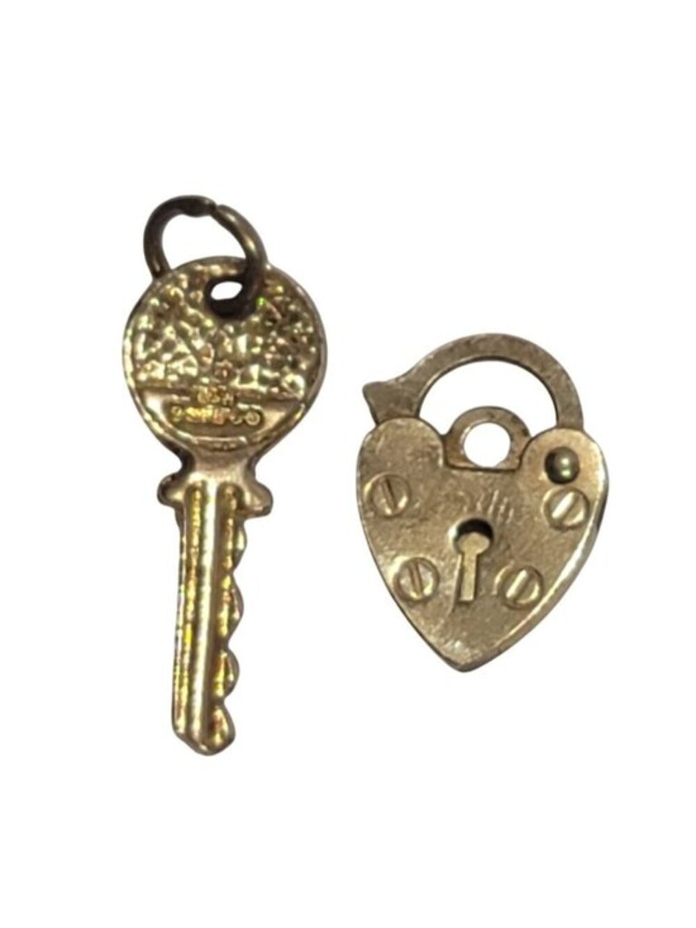 Miniature Gold Heart Padlock & Key Charm Set ASJ 375 Vintage Jewelry - Picture 11 of 11